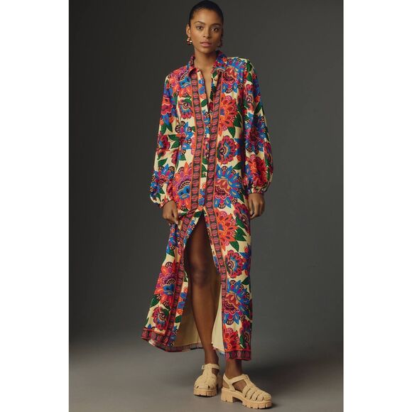 Anthropologie Dresses & Skirts - Anthropologie Farm Rio Long-Sleeve Button-Front Midi Dress